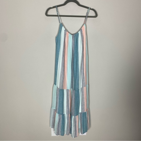 Rails Adora Highland Stripe Linen Midi Dress Sleeveless Striped Colorblock - Picture 2 of 12